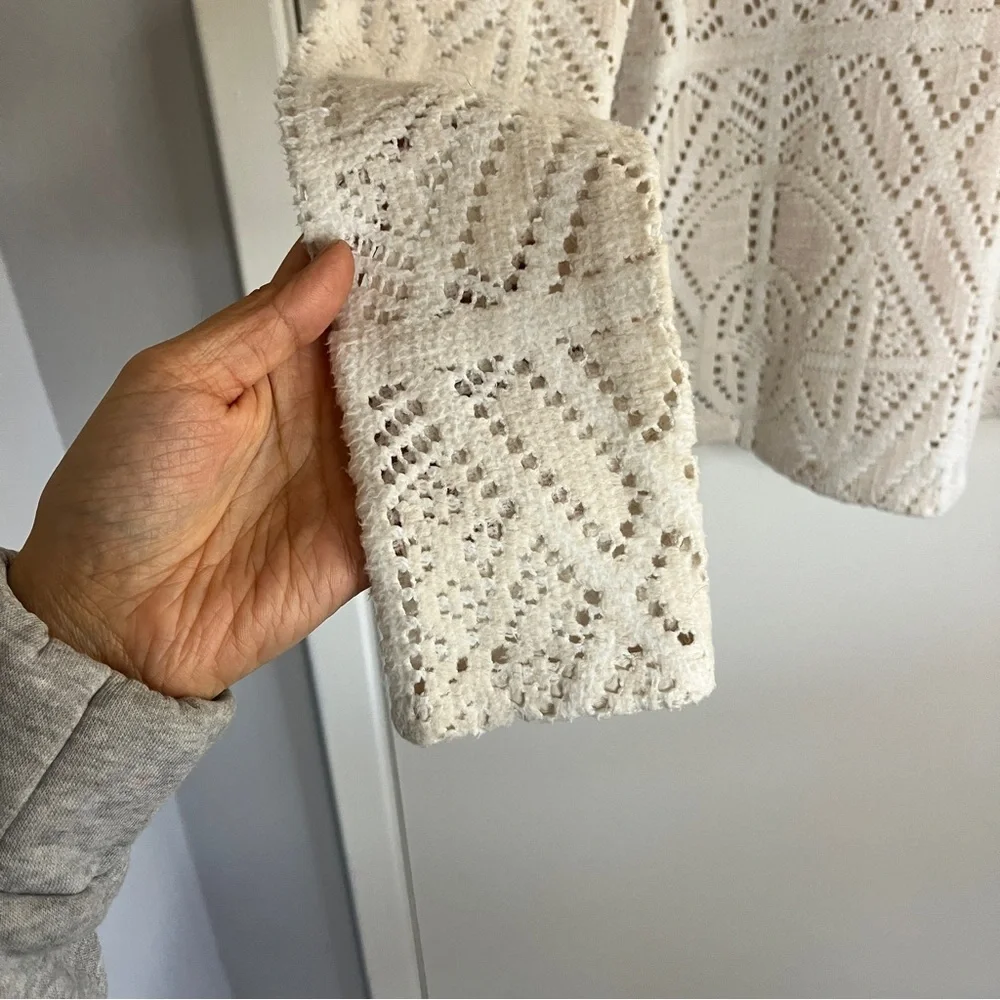 See by Chloe Cream Crochet Knit High Neck Victorian Style Long Sleeve Blouse - Picture 2 of 9